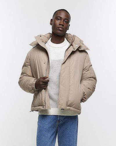 River Island Hooded Parka Puffer Jacket - Natural