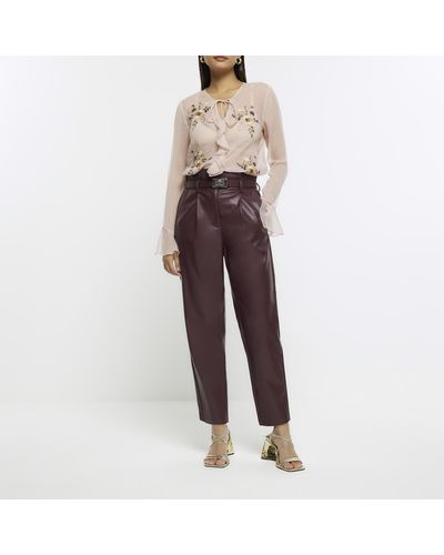 River Island Red Faux Leather Paperbag Trousers