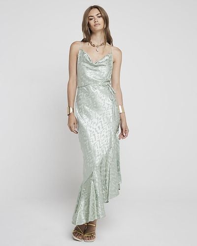 River Island Jacquard Asymmetric Slip Maxi Dress - White