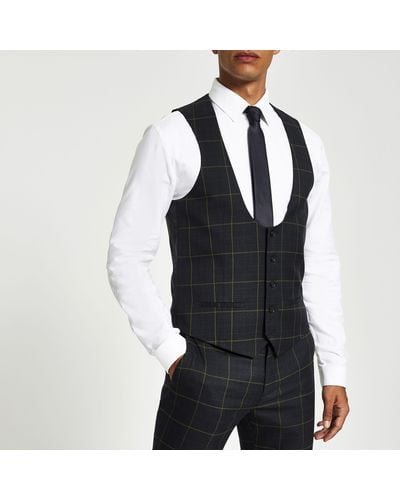 River Island Check Suit Waistcoat - Green