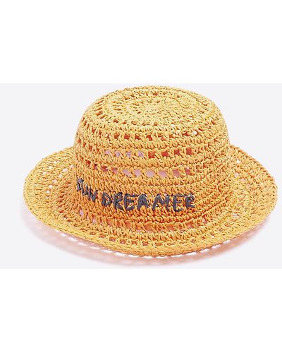 River Island Orange Sun Dreamer Straw Crochet Bucket Hat