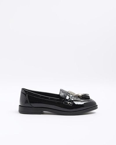 River Island Black Wide Fit Patent Tassel Loafers - White