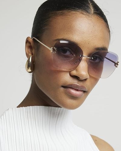 River Island Rose Gold Ombre Lenses Glam Sunglasses - Brown