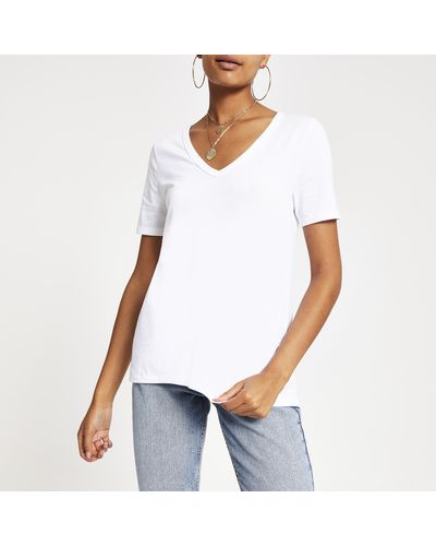 River Island V Neck Short Sleeve T-shirt - White