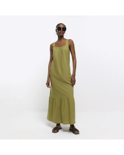 River Island Khaki Maxi Slip Dress - Green