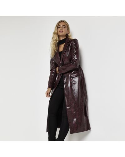 River Island Red Animal Print Faux Leather Longline Coat