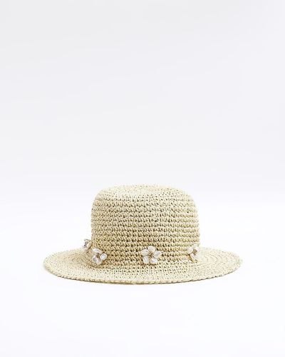 River Island Straw Bucket Hat - White