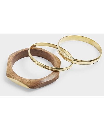 River Island Brown Wood And Gold Bangle Bracelet Multipack - White