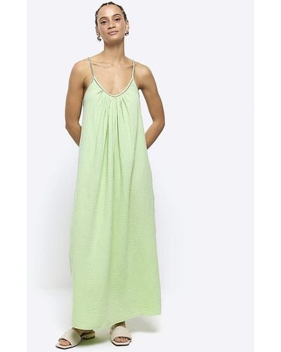 River Island Lime Green Textured Slip Maxi Dress