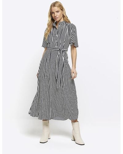 River Island Stripe Belted Midi Shirt Dress - Gray