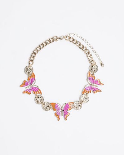 River Island Gold Butterfly Choker Necklace - White