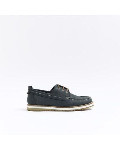River Island Navy Nubuck Lace Up Boat Shoes - Blue