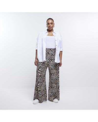 River Island Plus Beige Leopard Print Flare Pants - White