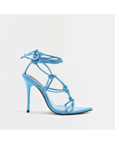 River Island Leather Heeled Sandals - Blue