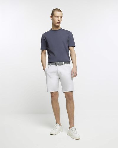 River Island Grey Regular Fit Belted Chino Shorts - Blue
