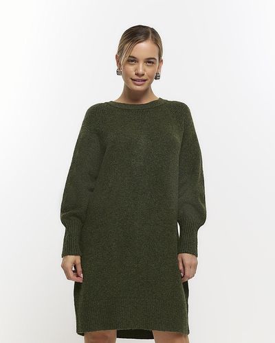 River Island Plus Khaki Long Sleeve Sweater Mini Dress - Green