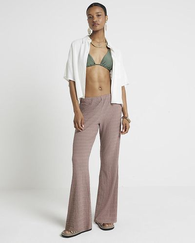 River Island Brown Textured Flared Trousers - White