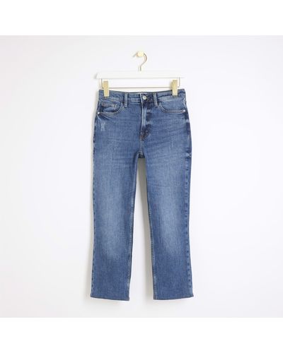 River Island Blue High Waisted Cropped Slim Fit Jeans
