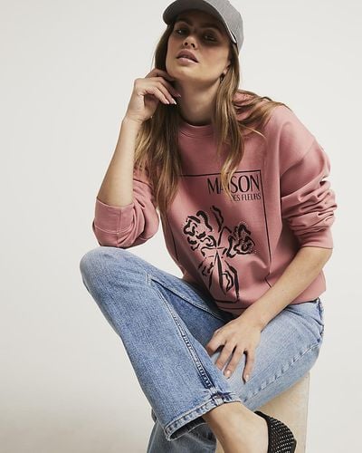 River Island Pink Floral Graphic Sweatshirt