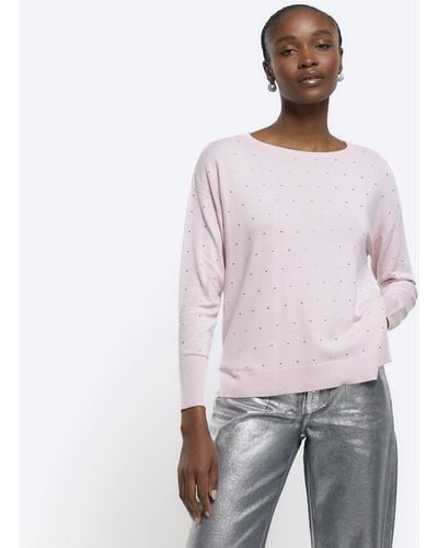 River Island Pink Diamante Sweater