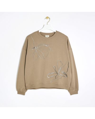 River Island Beige Embroidered Flower Sweatshirt - Natural