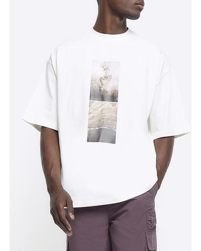 River Island Ecru Oversized Fit Graphic Patch T-shirt - White