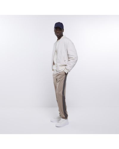 River Island Stone Striped Tapered joggers - White