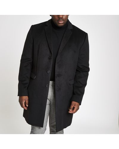River Island Big And Tall Button-down Overcoat - Black
