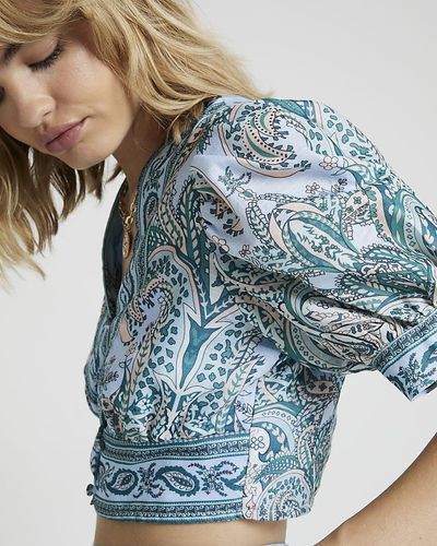 River Island Blue Paisley Cropped Blouse