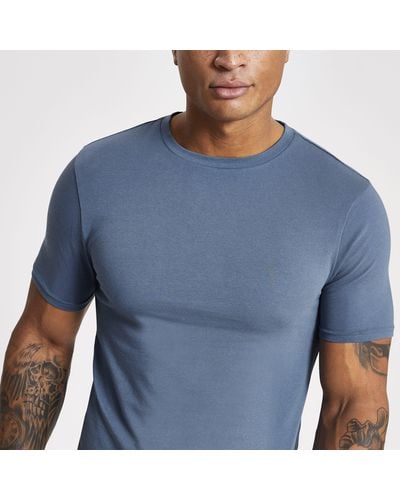 River Island Muscle Fit Crew Neck T-shirt - Blue