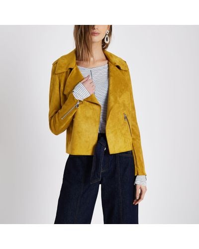 River Island Mustard Yellow Faux Suede Trench Jacket