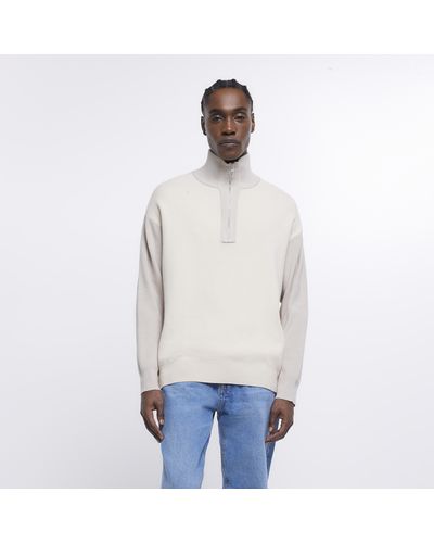 River Island Stone Half Zip Sweater - White