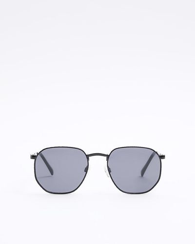 River Island Black Embossed Hexagon Sunglasses - Metallic