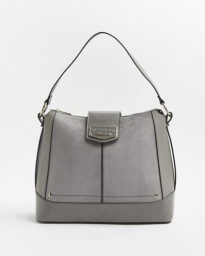River Island Gray Croc Embossed Slouch Bag