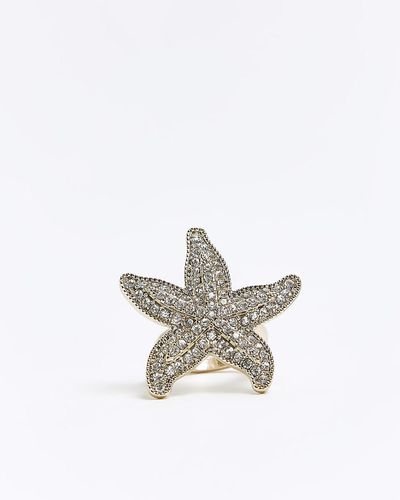 River Island Gold Starfish Ring - White