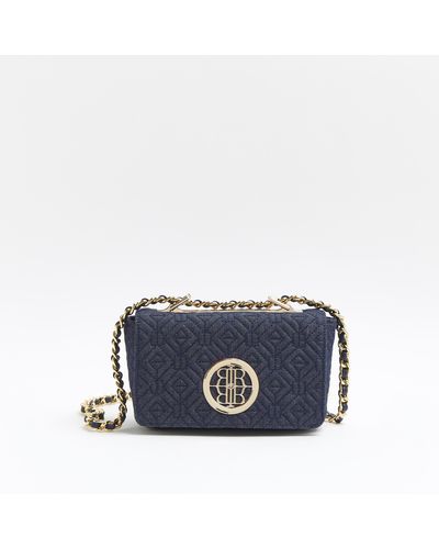 River Island Blue Denim Quilted Cross Body Bag