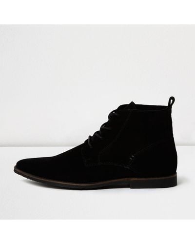 River Island Black Suede Pointed Desert Boots