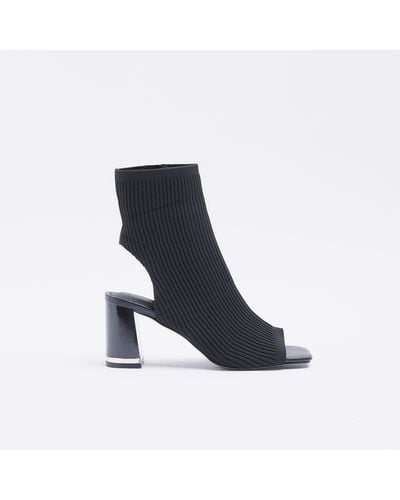 River Island Black Knit Heeled Ankle Boots - Blue