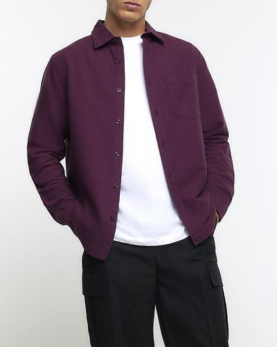 River Island Red Regular Fit Long Sleeve Oxford Shirt - Purple