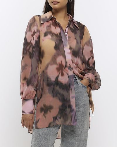 River Island Pink Floral Oversized Long Sleeve Shirt - Brown