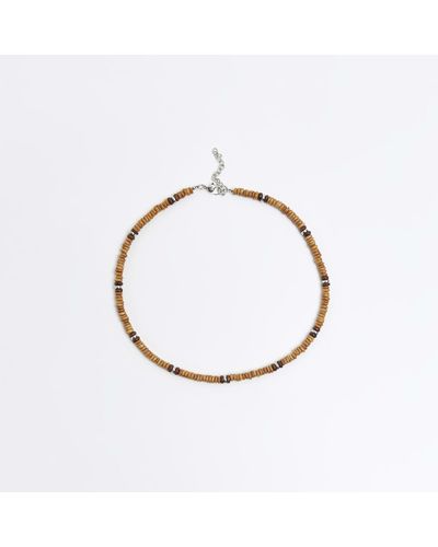 River Island Wooden Beaded Necklace - White