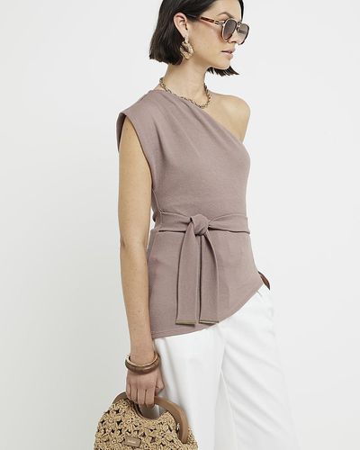 River Island Brown Belted Asymmetric Top