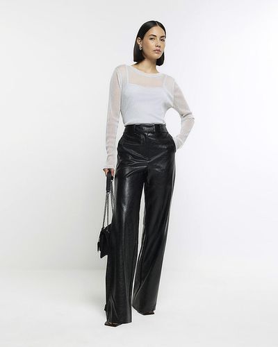 River Island Black Faux Leather Wide Leg Pants - White