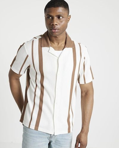 River Island Brown Regular Fit Stripe Revere Shirt - White