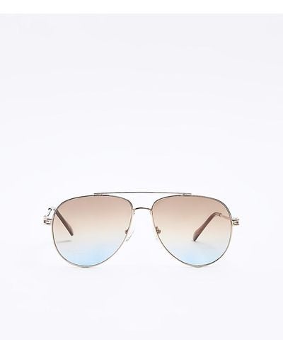 River Island Rose Gold Tinted Aviator Sunglasses - White