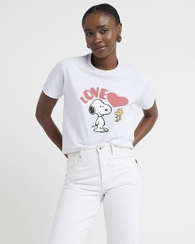 River Island Grey Snoopy Graphic T-shirt - White