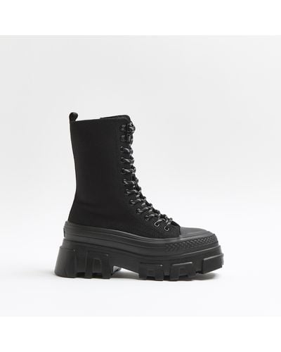River Island Black Canvas Chunky Boots