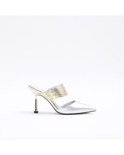 River Island Silver Cuff Heeled Court Shoes - White