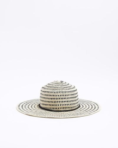 River Island Beige Straw Striped Hat With Tassel - White