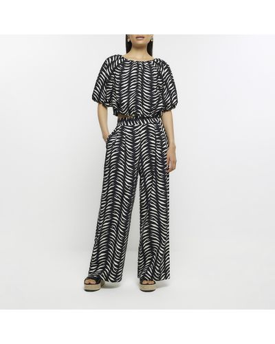 River Island Black Abstract Print Wide Leg Trousers